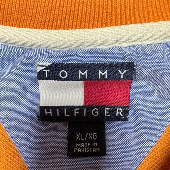 Vintage Tommy Hilfiger V Neck Orange Short Sleeve Knit T Shirt Mens XL 2004 Y2K - Picture 5 of 10